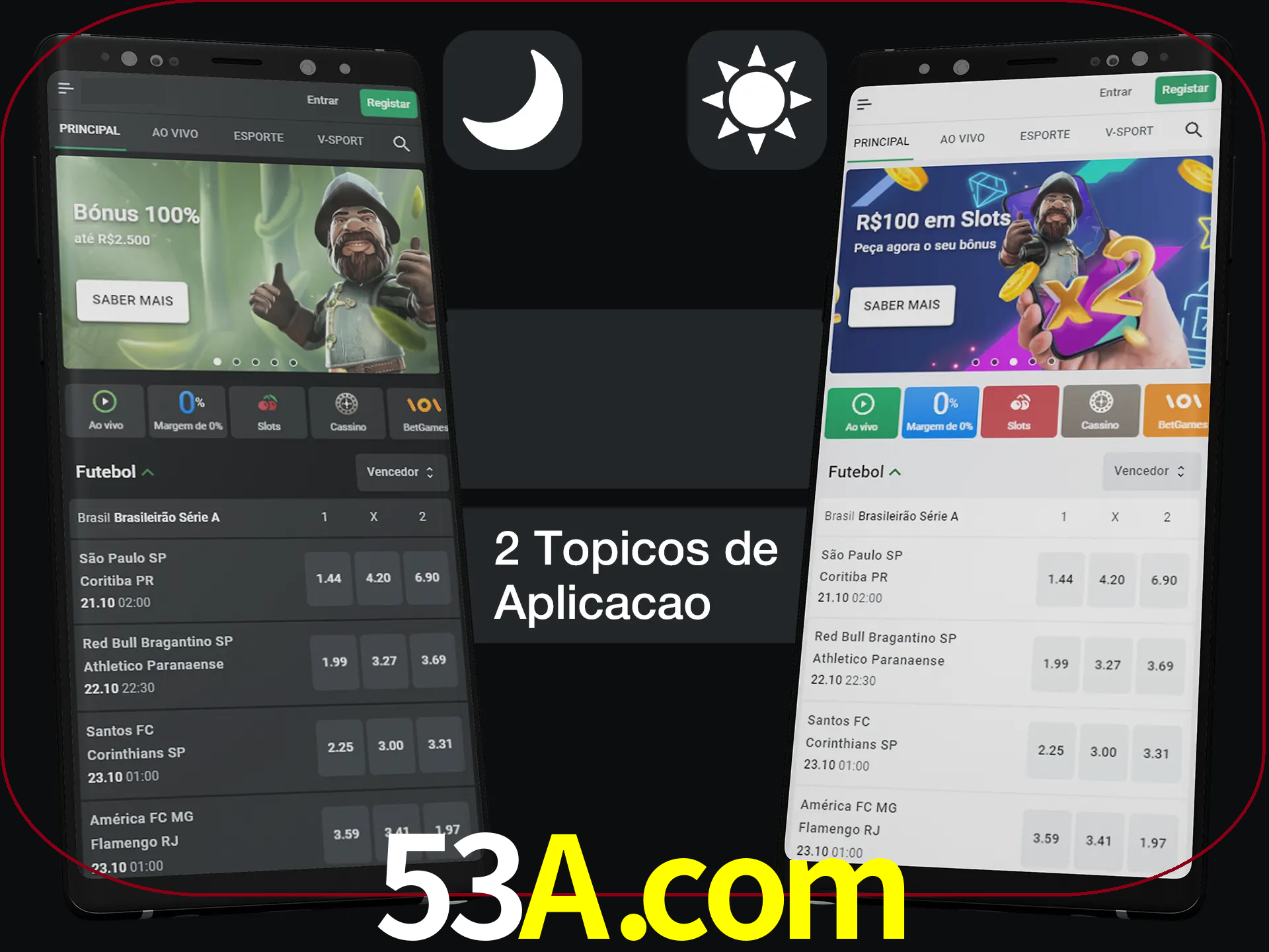 Escolha o modo claro ou escuro na aplicação.